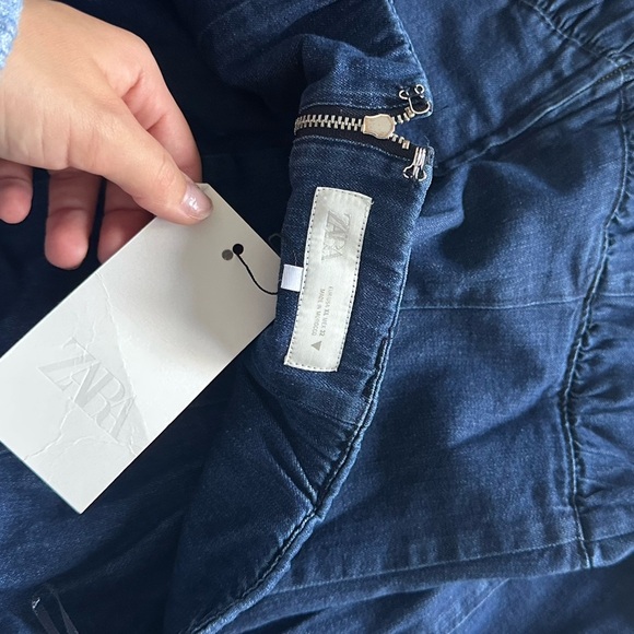 ZARA Strapless Denim Basque Waist Midi Dress - Picture 6 of 7